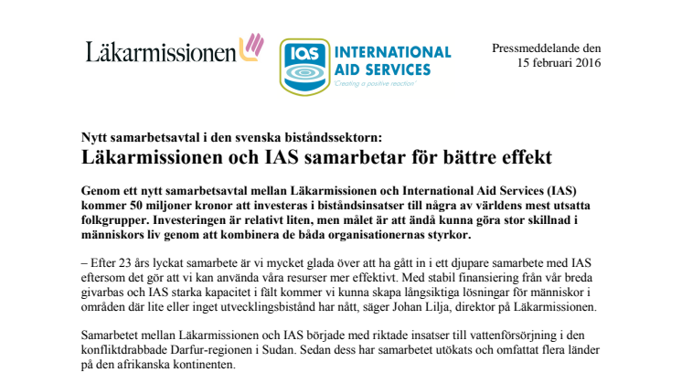 Nytt samarbetsavtal i den svenska biståndssektorn: Läkarmissionen och IAS samarbetar för bättre effekt 