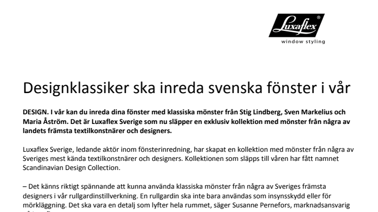 Designklassiker ska inreda svenska fönster i vår