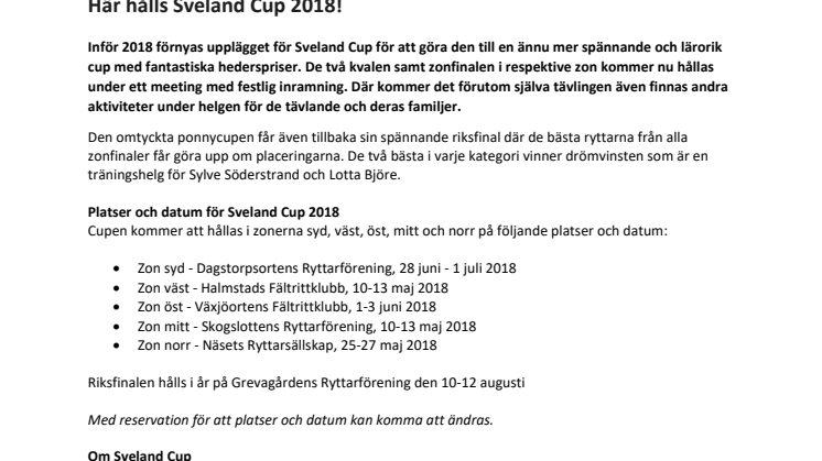 Här hålls Sveland Cup 2018!