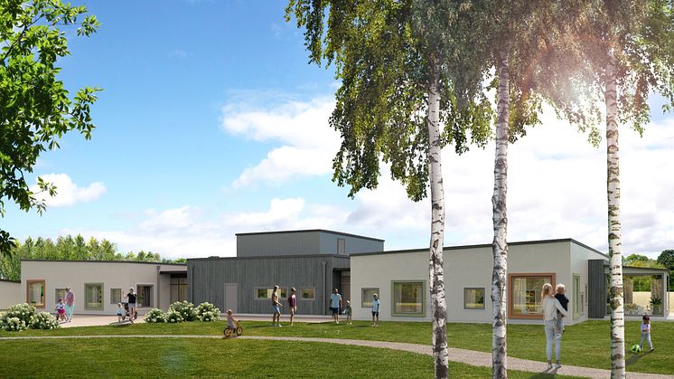 Förskolan i Skummeslövstrand ligger attraktivt och nära havet. Illustration: White Arkitekter