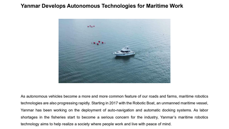 Yanmar Develops Autonomous Technologies for Maritime Work