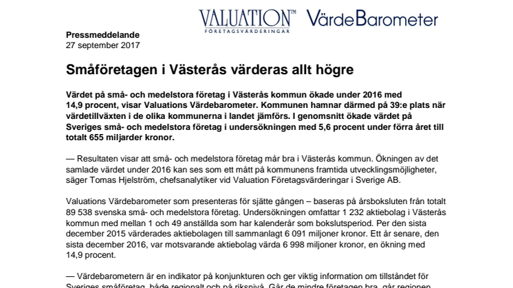 Värdebarometern 2017 Västerås kommun