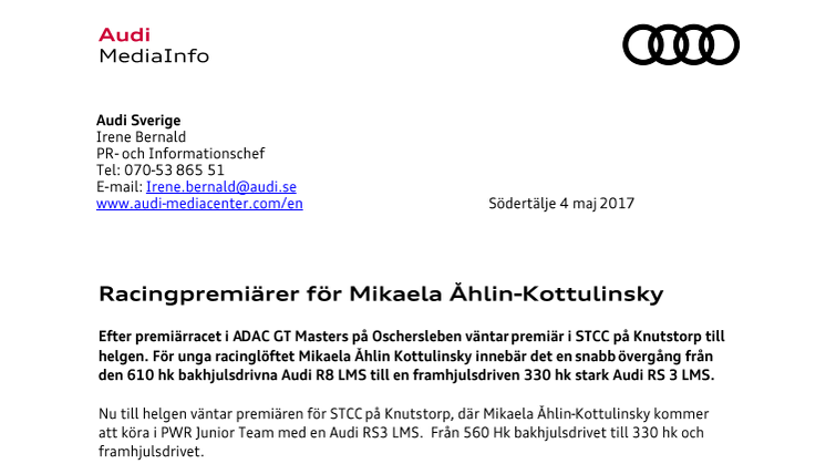 Racingpremiärer för Mikaela Åhlin-Kottulinsky