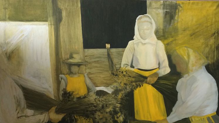 Linhanterarna, 2015. Christin Wahlström Eriksson skildrar lin från frö till konstverk i utställningen Där linet växer, i Halmstads konsthall  
