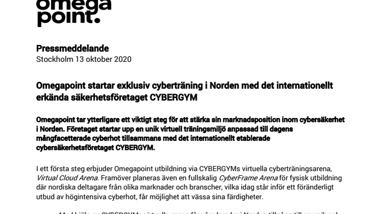 Omegapoint startar exklusiv cyberträning i Norden med det internationellt erkända säkerhetsföretaget CYBERGYM