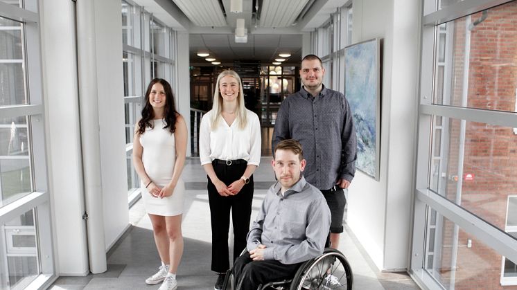 Här ses från vänster näringslivsansvarig Malin Olsson, ordförande Paulina Samuelsson, vice ordförande Anders Arkbro samt Christoffer Andersson, Kårhusgeneral.