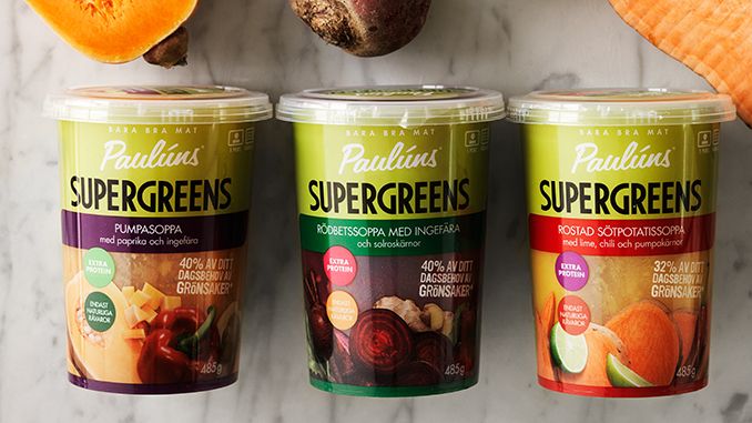 Paulúns Supergreens  färgstarka soppor laddade med supergrönsaker från Orkla Foods Sverige.
