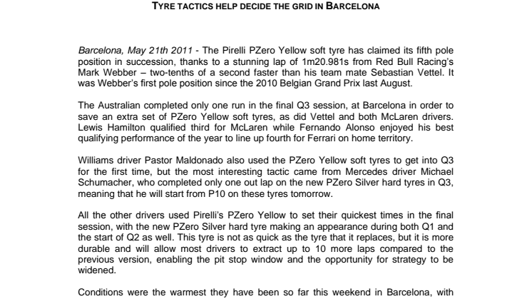 Spaniens GP: Pirelli PZero soft i pole position 