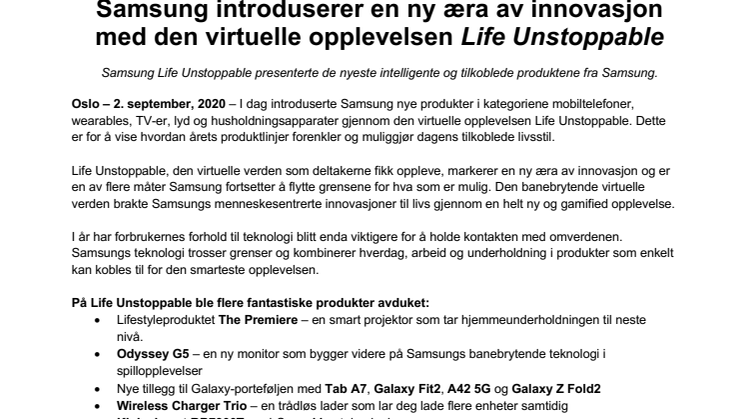 Samsung introduserer en ny æra av innovasjon med den virtuelle opplevelsen Life Unstoppable