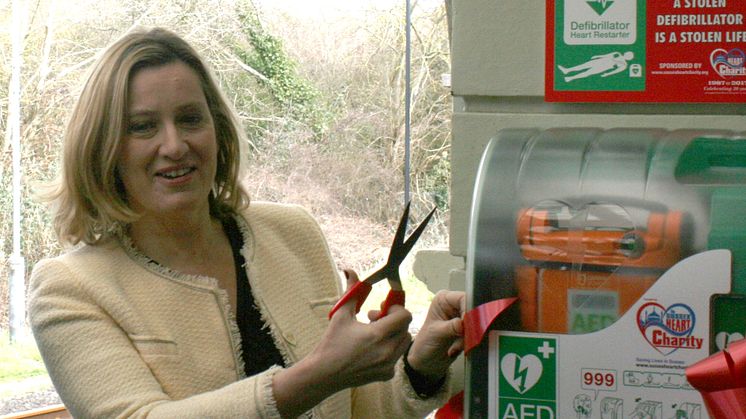 Amber Rudd MP and Home Secretary unveils the new life-saving heart restarter at Southern's Rye station