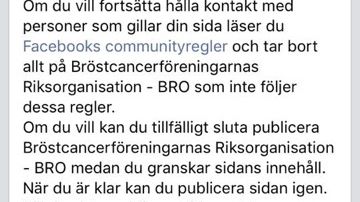 När vi loggade in på vår Facebooksida  möttes vi av denna text.