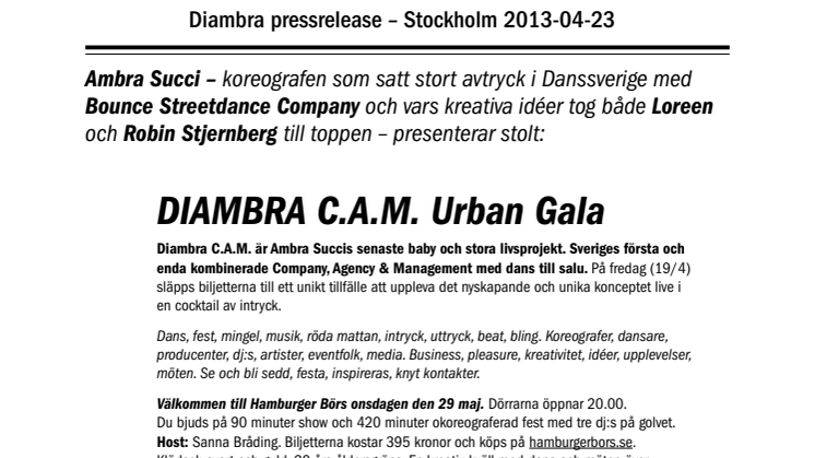 Hamburger Börs presenterar: Diambra C.A.M. Urban Gala 29 maj