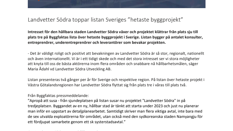 Landvetter Södra toppar listan "Sveriges hetaste byggprojekt"