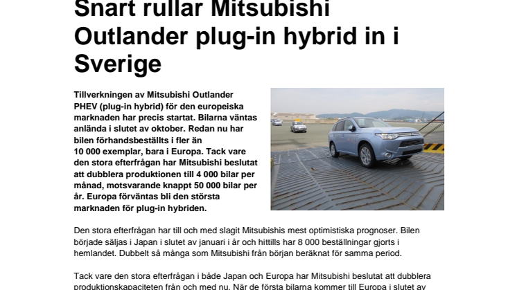 Snart rullar Mitsubishi Outlander plug-in hybrid in i Sverige