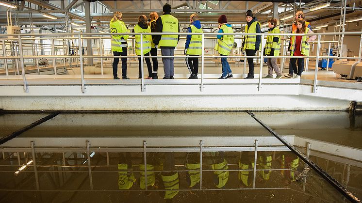 Elever från Tavelsjö skola besöker Umeå avloppsreningsverk