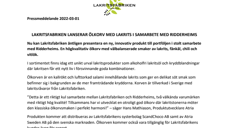 Pressmeddelande Lakritsölkorv i samarbete med ridderheims.pdf