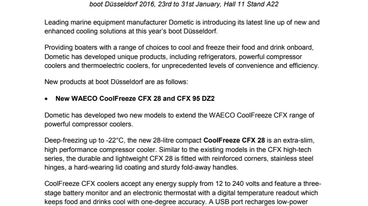 Dometic: Presents Range of New Cooling Solutions at Boot Düsseldorf