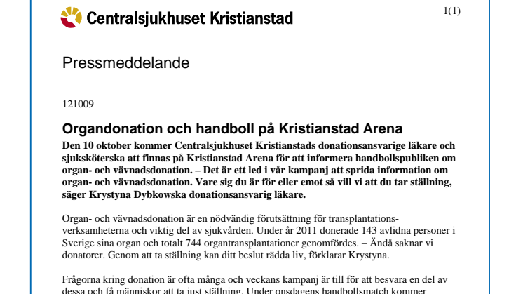 Organdonation och handboll på Kristianstad Arena