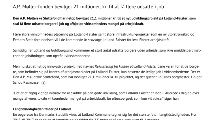 Den A.P. Møllerske Støttefond bevilger 21 millioner kr. til at få flere udsatte i job