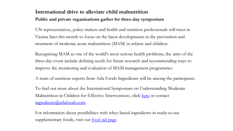 International drive to alleviate child malnutrition