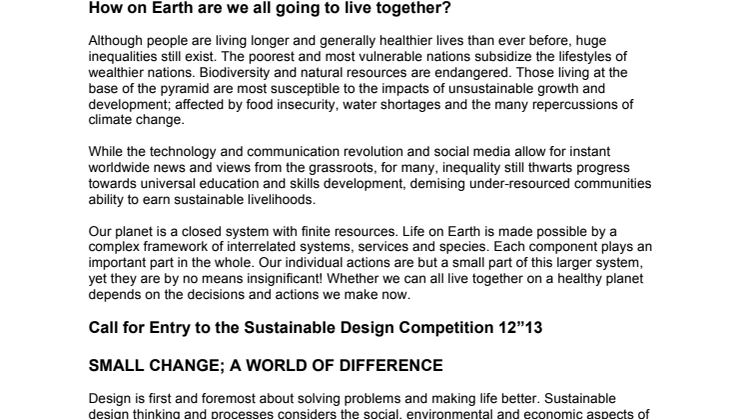 2012- 2013 Fresh Talent Sustainable Design Competition: Call for entries!