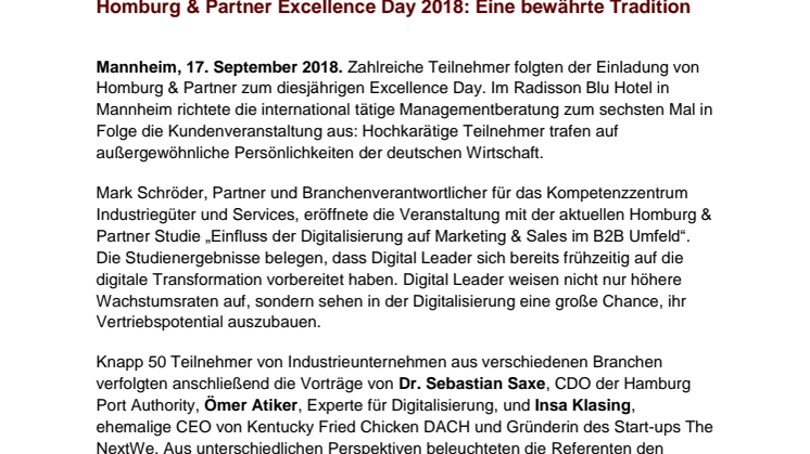 Homburg & Partner Excellence Day 2018