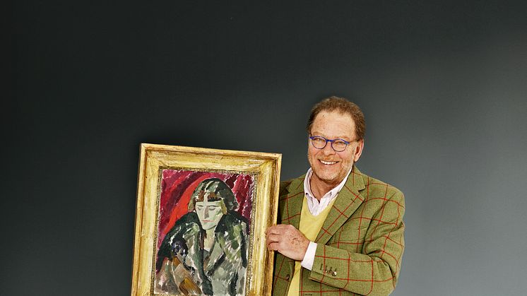 Claes Moser med Tora Vega Holmströms porträtt av Maria Blanchard