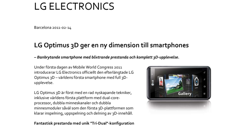 LG Optimus 3D ger en ny dimension till smartphones 