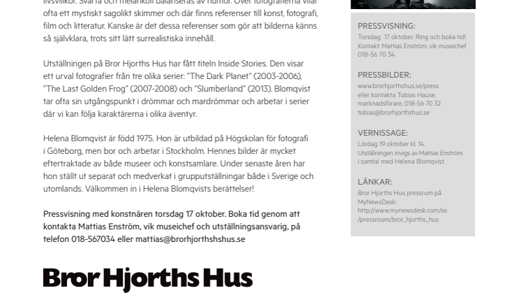 Helena Blomqvist - Inside Stories, på Bror Hjorths Hus
