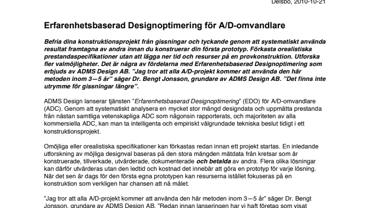 Erfarenhetsbaserad Designoptimering för A/D-omvandlare