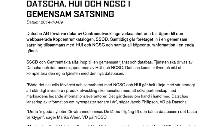 Datscha, HUI och NCSC i gemensam satsning