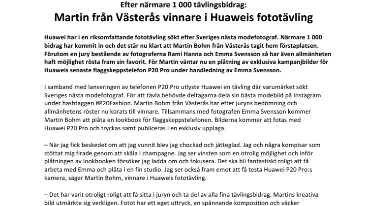 Efter närmare 1 000 tävlingsbidrag: Martin från Västerås vinnare i Huaweis fototävling