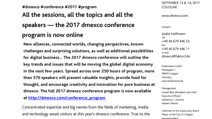 All the sessions, all the topics and all the speakers — the 2017 dmexco conference program is now online