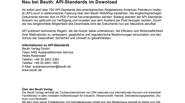 Neu bei Beuth: API-Standards im Download