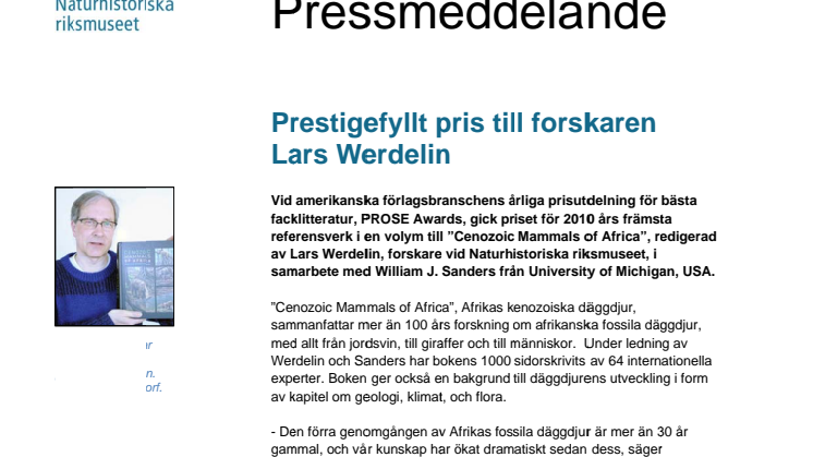Prestigefyllt pris till forskaren Lars Werdelin