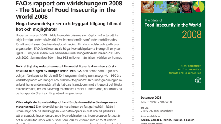 Sammanfattning av FAO:s Hungerrapport (SOFI) 2008