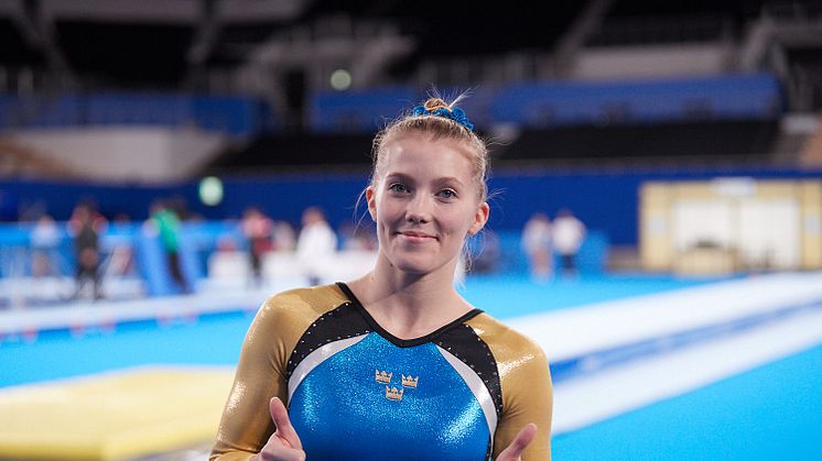 Lina Sjöberg efter VM-kvalet i dubbel mini-trampolin