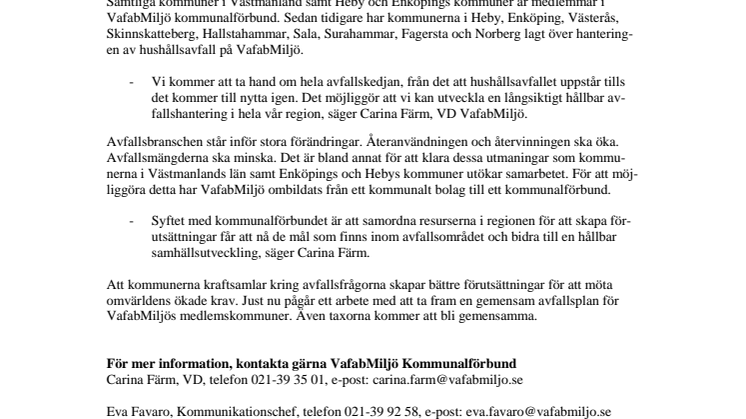 Nu utvidgas avfallssamarbetet med Köping, Arboga och Kungsör