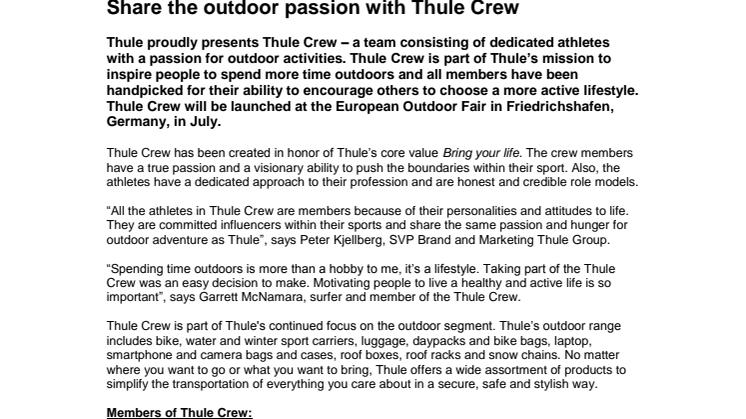 Share the outdoor passion with Thule Crew
