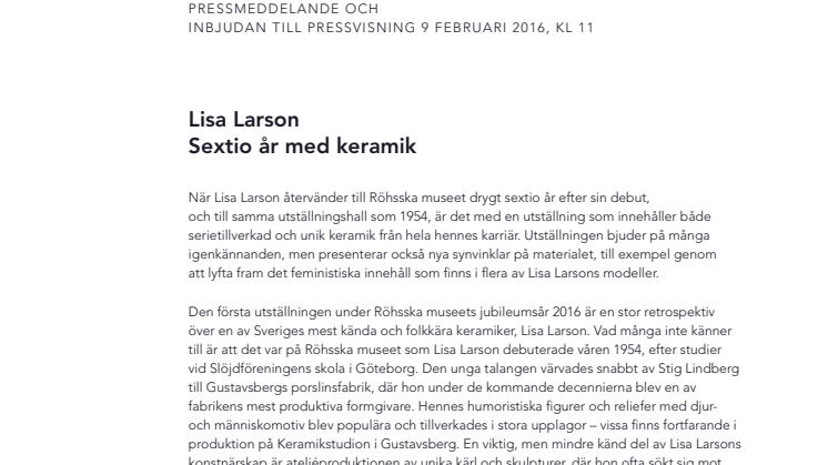 Sveriges mest folkkära keramiker Lisa Larson i stor retrospektiv