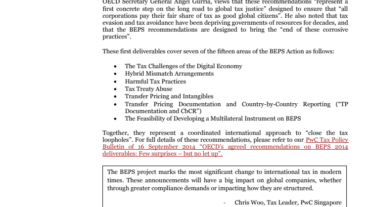 OECD BEPS Sept 2014 Deliverables – Singapore perspectives