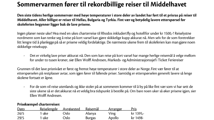 Sommervarmen fører til rekordbillige reiser til Middelhavet