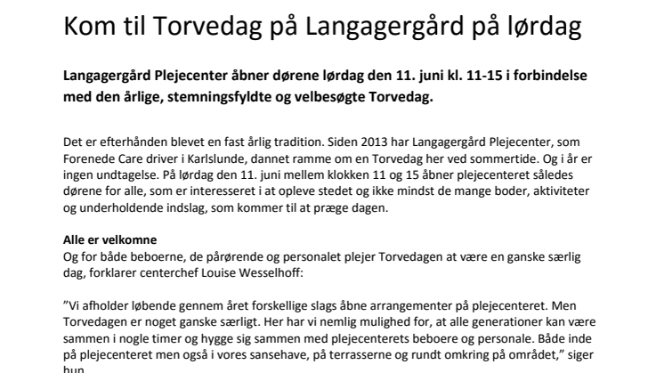 Kom til Torvedag på Langagergård på lørdag