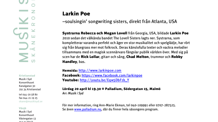 Larkin Poe –soulsingin’ songwriting sisters, direkt från Atlanta, USA