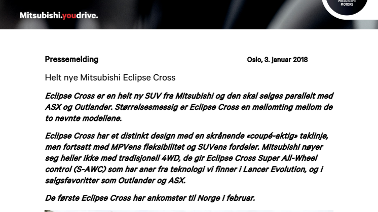 Helt nye Mitsubishi Eclipse Cross - her er prisene