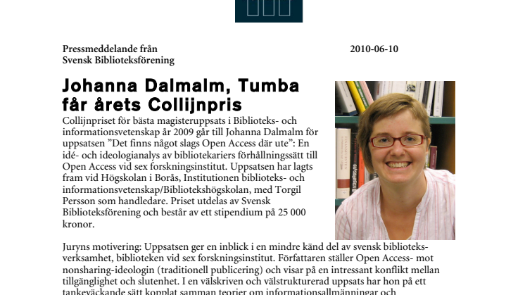 Collijnpriset till Johanna Dalmalm