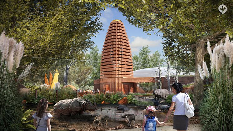 Visualisierung der neuen Nashornanlage des Berliner Zoos – mit dem Herzstück, der Pagode im Zentrum