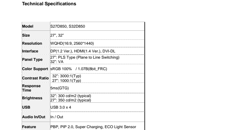 SD850 - Tekniske specifikationer