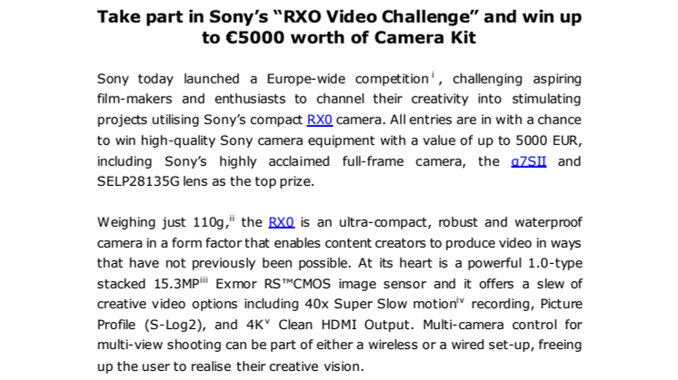 ​Deltag i Sonys RX0 filmkonkurrence og vind kameraudstyr