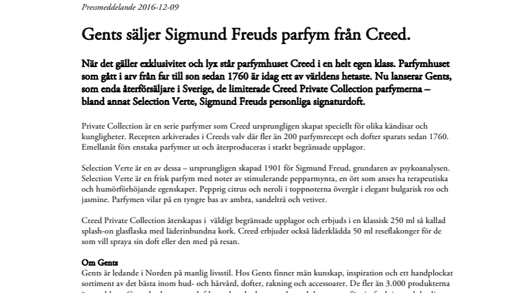 Gents säljer Sigmund Freuds parfym från Creed.